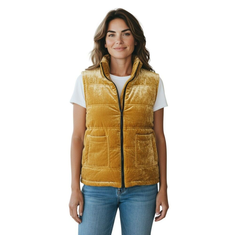 Kiko 2-1 Vest  Women’s Size S Full Zip Yellow  Velvet Casual Ladies New # 233